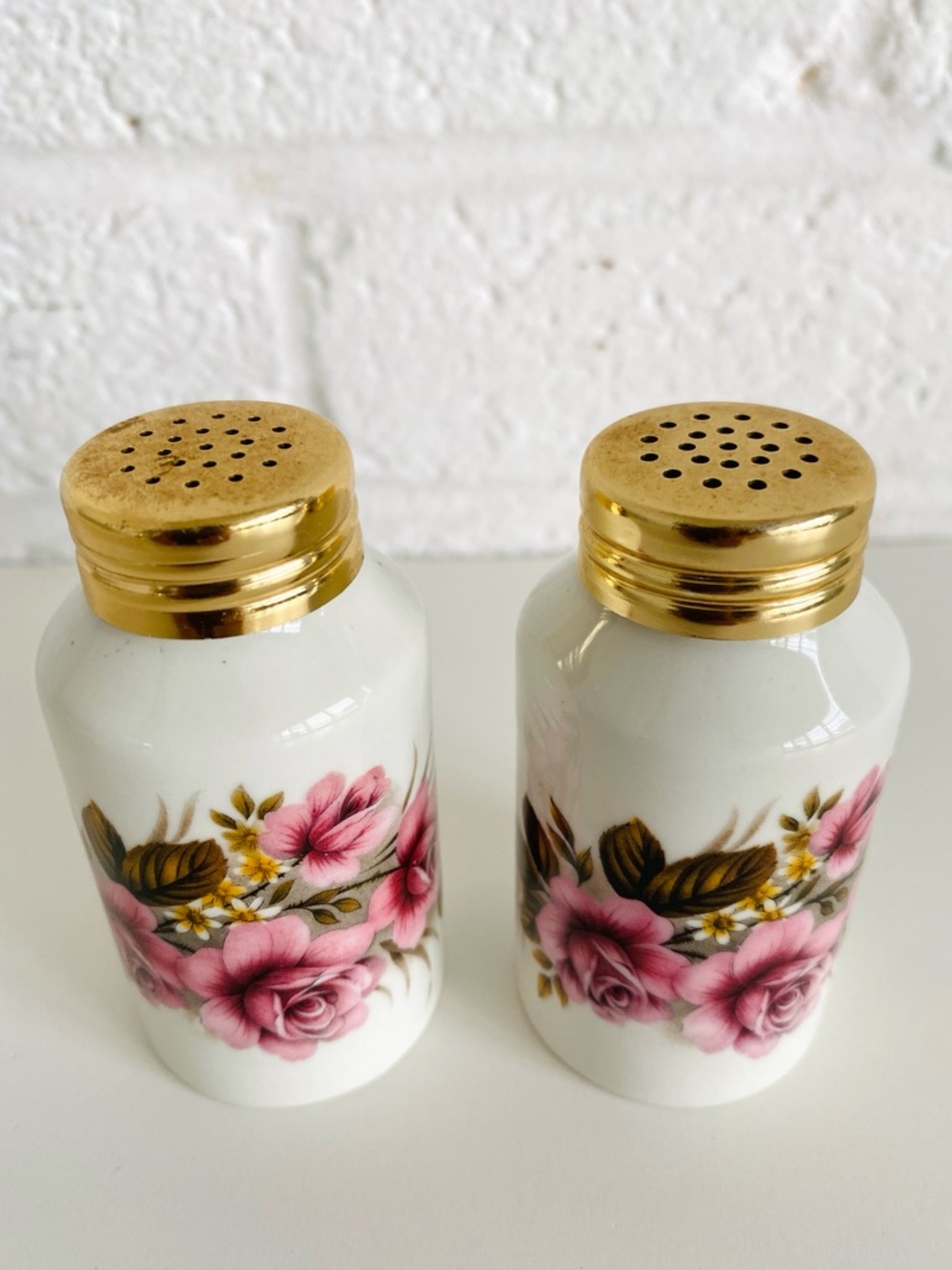 Vintage Floral Salt & Pepper Shakers Germany Country Cottage Flower Porcelain 3"